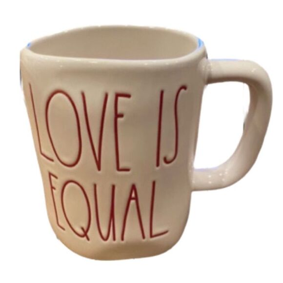RAE DUNN Coffee Mug White Red Lettering Love Is Equal NEW WITH TAGS - Picture 1 of 9